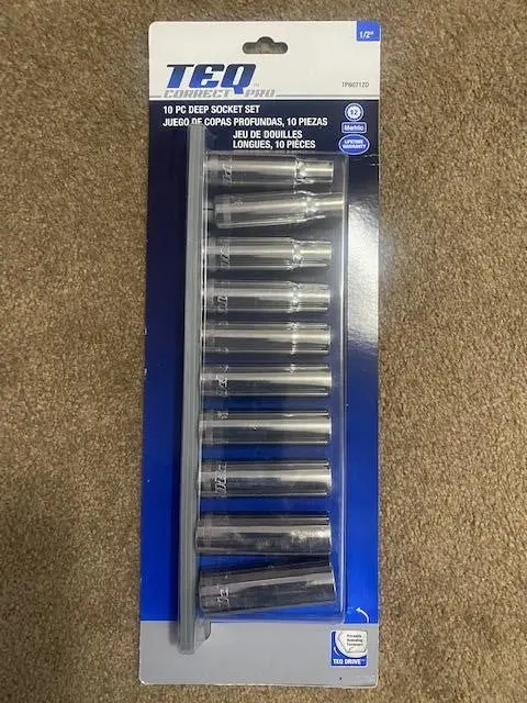 TEQ 10-Piece Metric Deep Socket Set – 1/2-Inch Drive, 12-Point, Includes Socket Rail (Model 80712D)