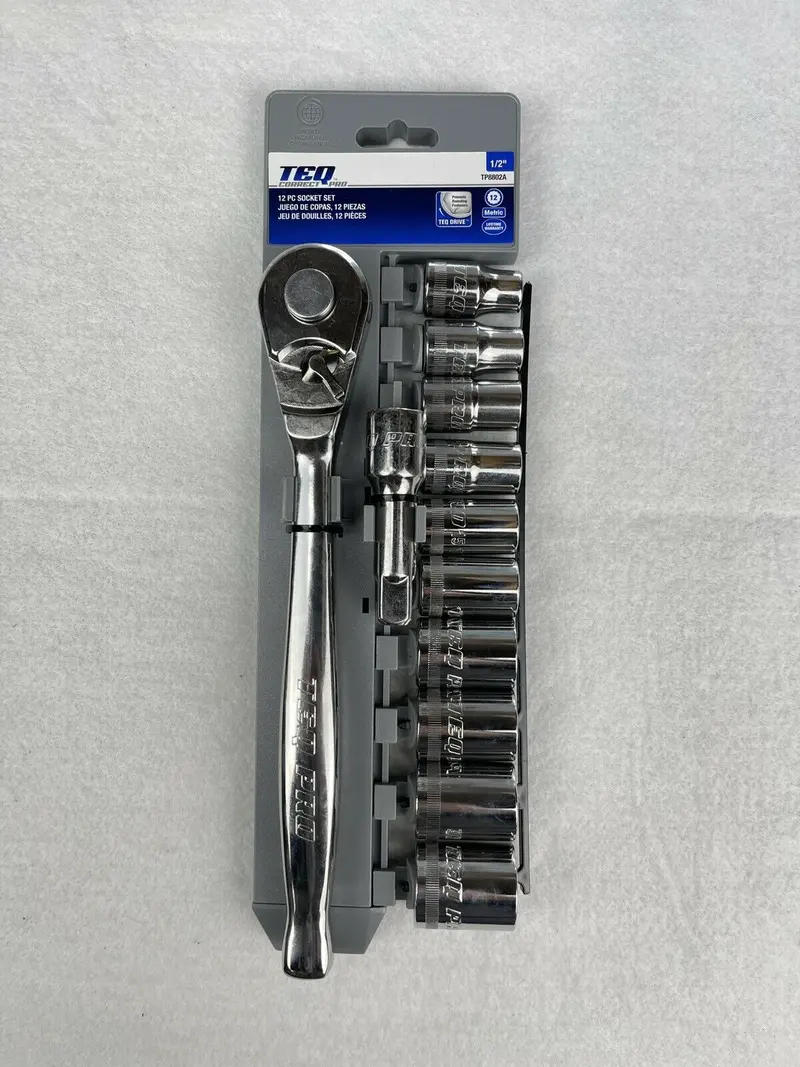 TEQ TP8802A Metric Socket Set — 1/2″ Drive, 12-Piece Ratchet & Socket Combo, Pro Grade