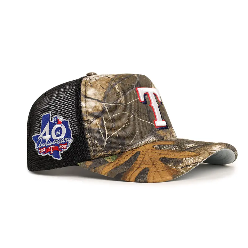 Texas Rangers 40th Anniversary Trucker Cap – Real Tree Camo 9Forty A-Frame