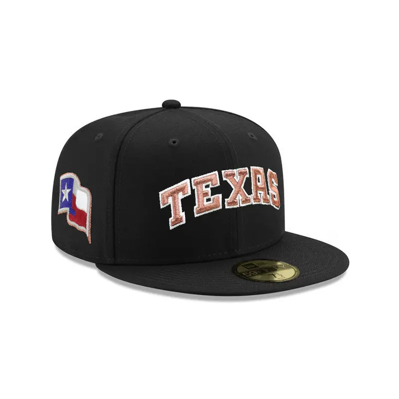 Texas Rangers Texas Flag Hat – Metallic Copper & Black 59Fifty Fitted