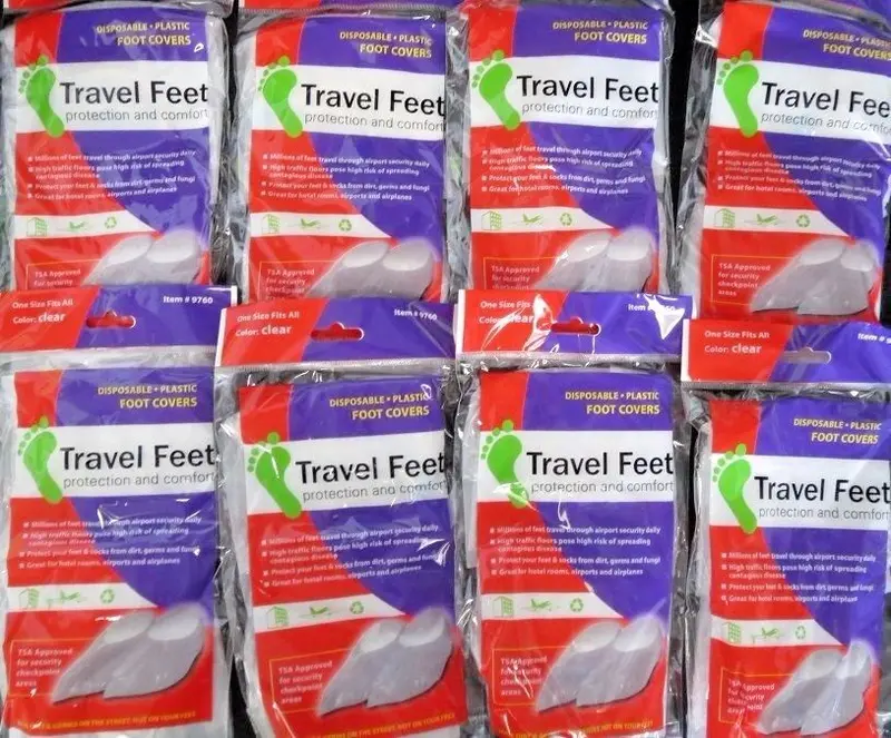 Travel Feet 9760 Clear Disposable Foot Covers – TSA-Approved, Pack of 16 (2×8)