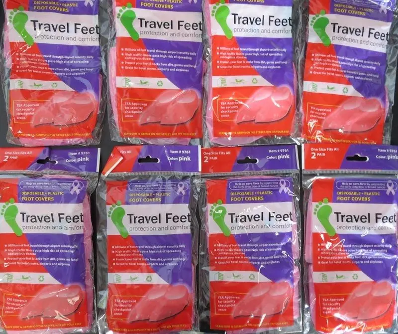 Travel Feet 9761 Pink Non-Skid Disposable Foot Covers – TSA-Compliant, Pack of 16 (2×8)