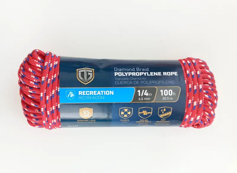 TrueValue 1/4-Inch Diamond-Braided Polypropylene Rope – 100-Foot Spool