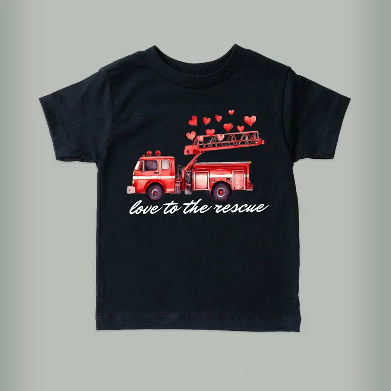 Valentine Firetruck Graphic Black T-Shirt