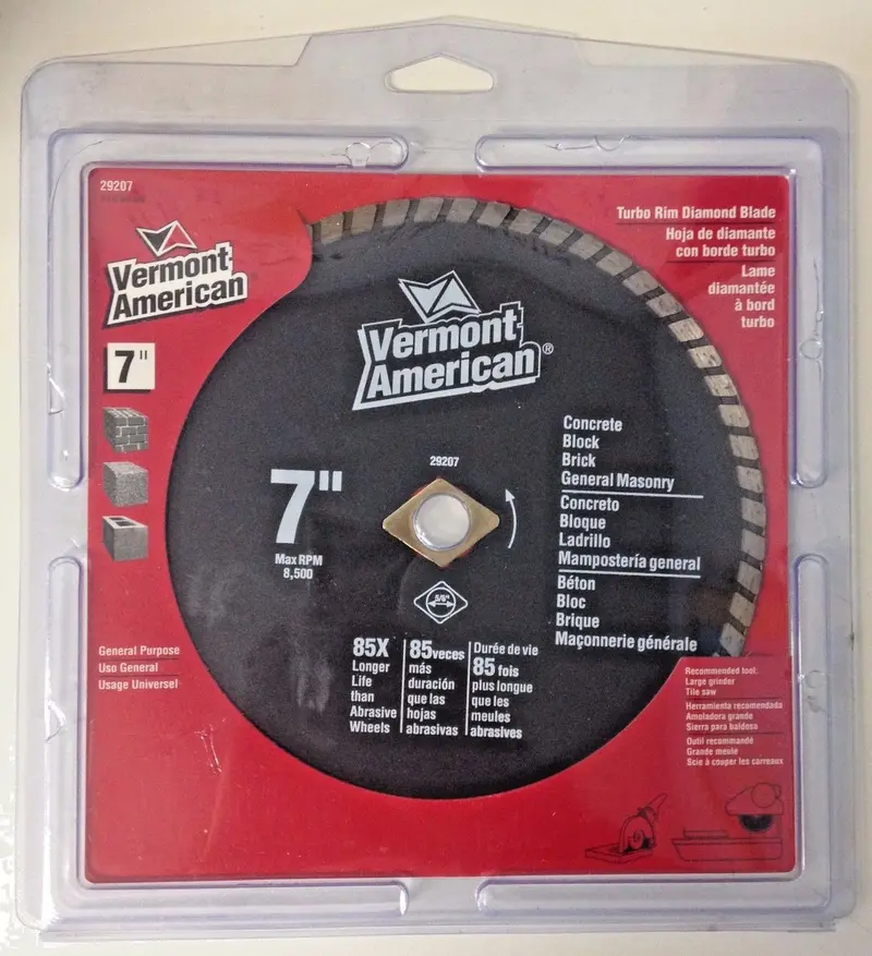 Vermont American 29207 Turbo Rim Diamond Blade – 7″ for Wet/Dry Concrete & Masonry Cutting