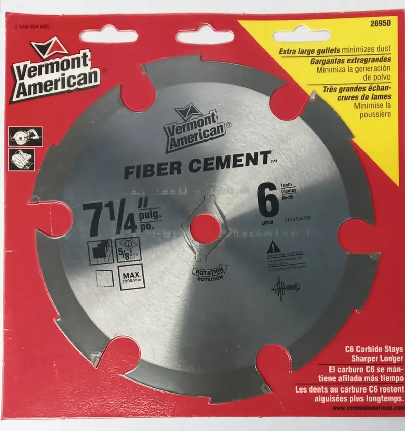 Vermont American Fiber Cement Saw Blade – 7-1/4″, 6-Tooth, Carded Packaging