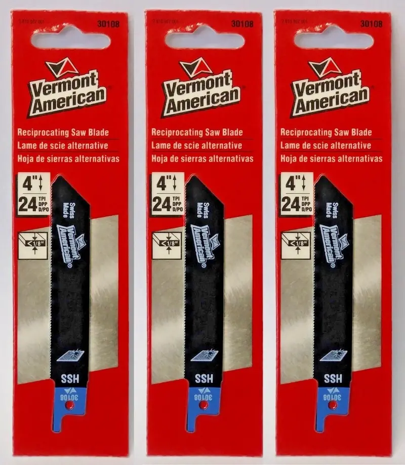 Vermont American Fine-Pitch HSS Reciprocating Blades – 4″, 24 TPI (3-Pack)