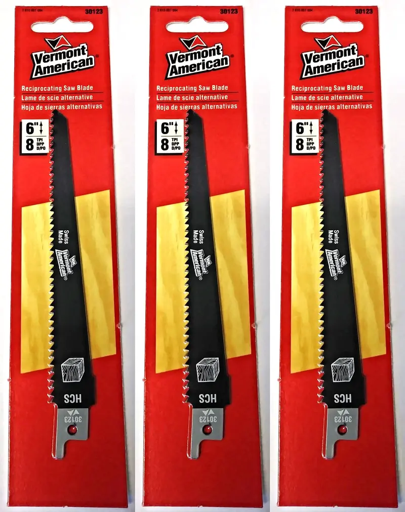 Vermont American Heavy-Duty HCS Reciprocating Blades – 6″, 8 TPI (3-Pack)
