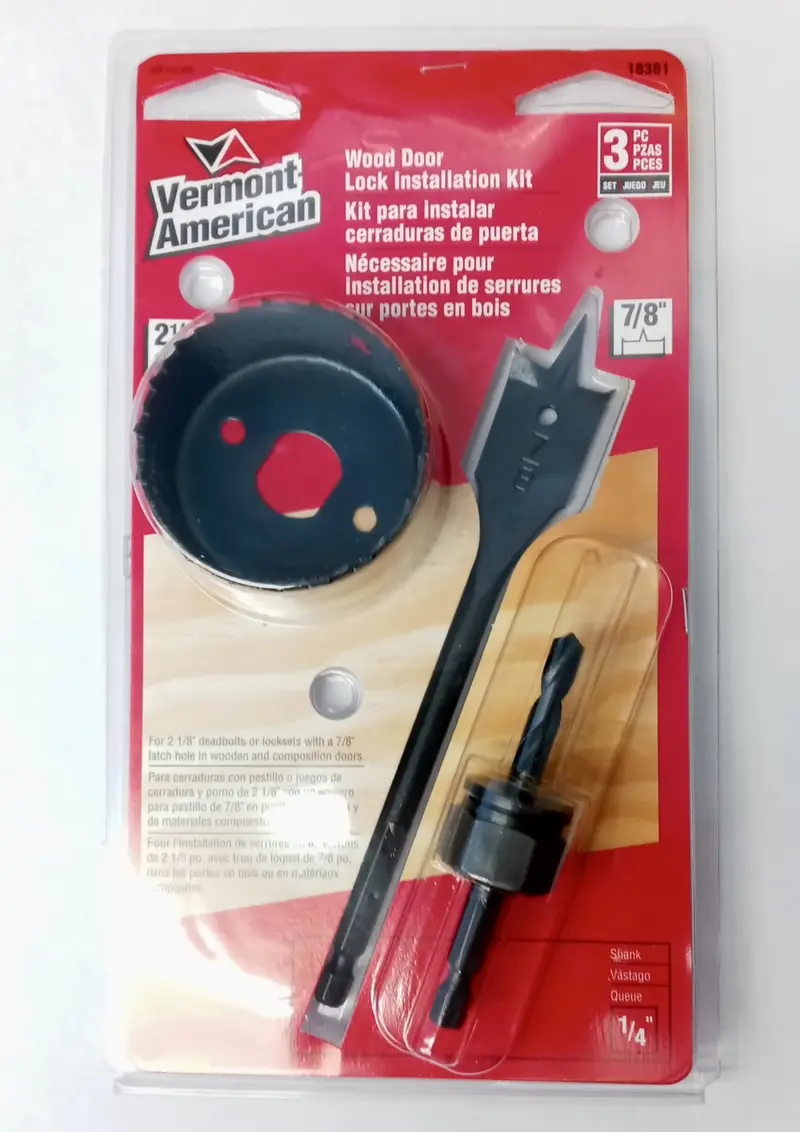 Vermont American Wood Door Lock Kit – Includes 2-1/8″ & 7/8″ Bore Templates (Model 18381)