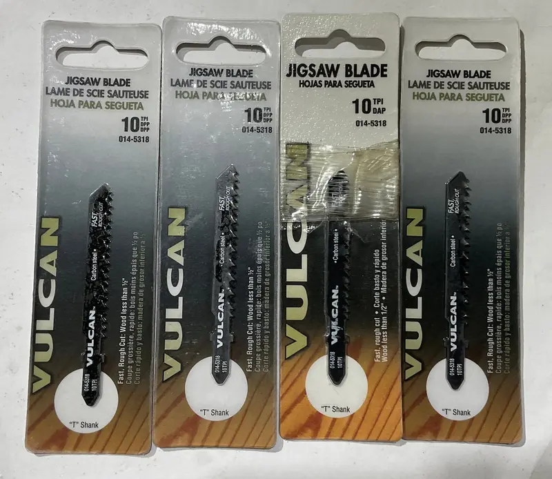 Vulcan Carbon Steel T-Shank Jigsaw Blades – 3″, 10 TPI, 4-Pack