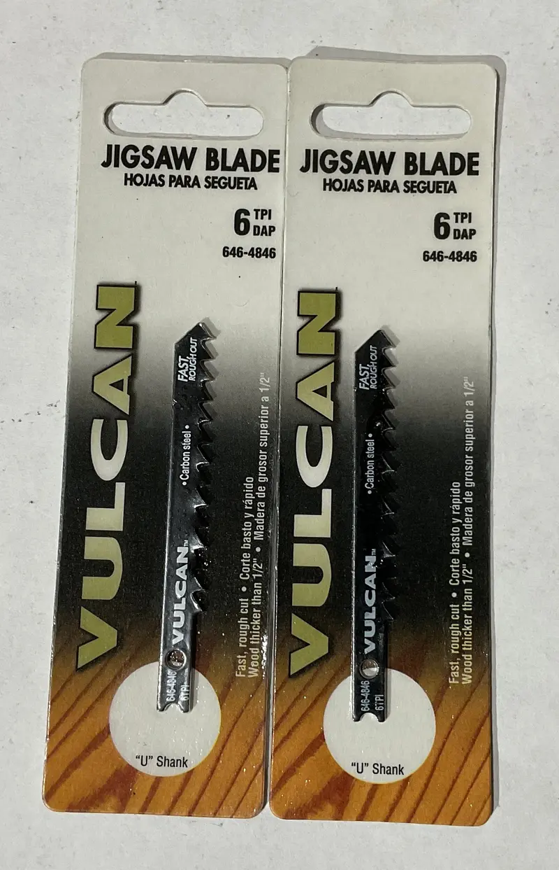 Vulcan U-Shank Carbon Steel Jigsaw Blades – 3″, 6 TPI, 2-Pack