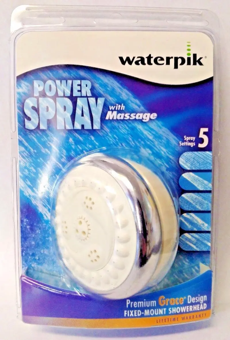 Waterpik NVG-527C Grace Fixed-Mount Showerhead — 5-Setting Massage Spray with Polished Chrome Finish