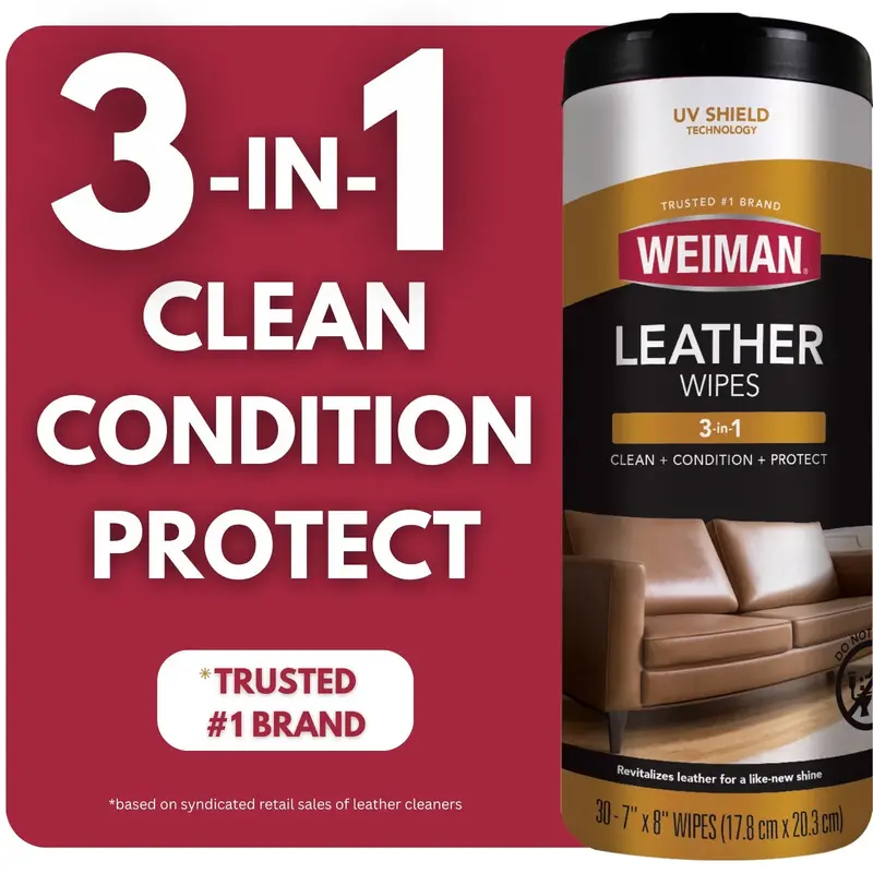 Weiman Leather Conditioning Wipes – 30 Count for Furniture, Auto Interiors, Shoes, and Accessories