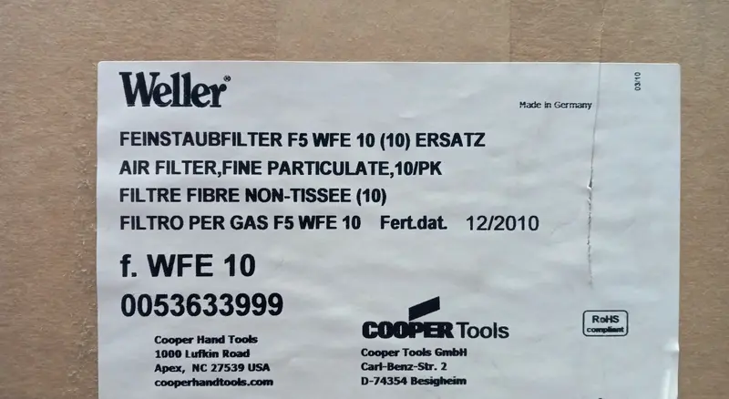 Weller 0053633999 Fine Particulate Air Filter – 10-Pack for WFE10 Soldering Stations
