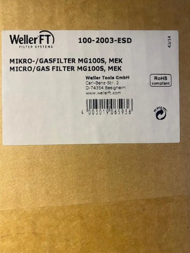 WELLER MG100S Particulate & Gas Filter – H13 HEPA + MEK-Activated Carbon for Soldering Stations