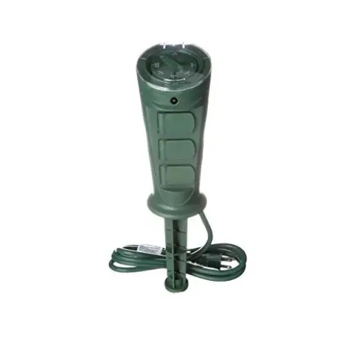Woods 17321WD Outdoor Photocell Yard Stake Timer – 3-Grounded Outlets, Plug-In
