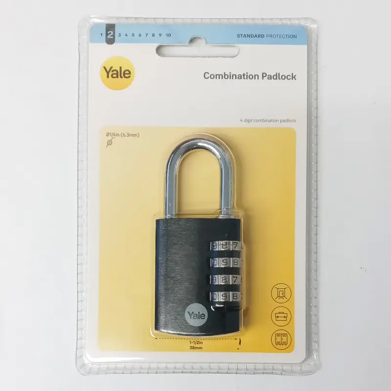 Yale 4-Digit Combination Padlock — Standard Security, Durable Zinc Alloy Body (Model YE3CB-38-131-1-BK)